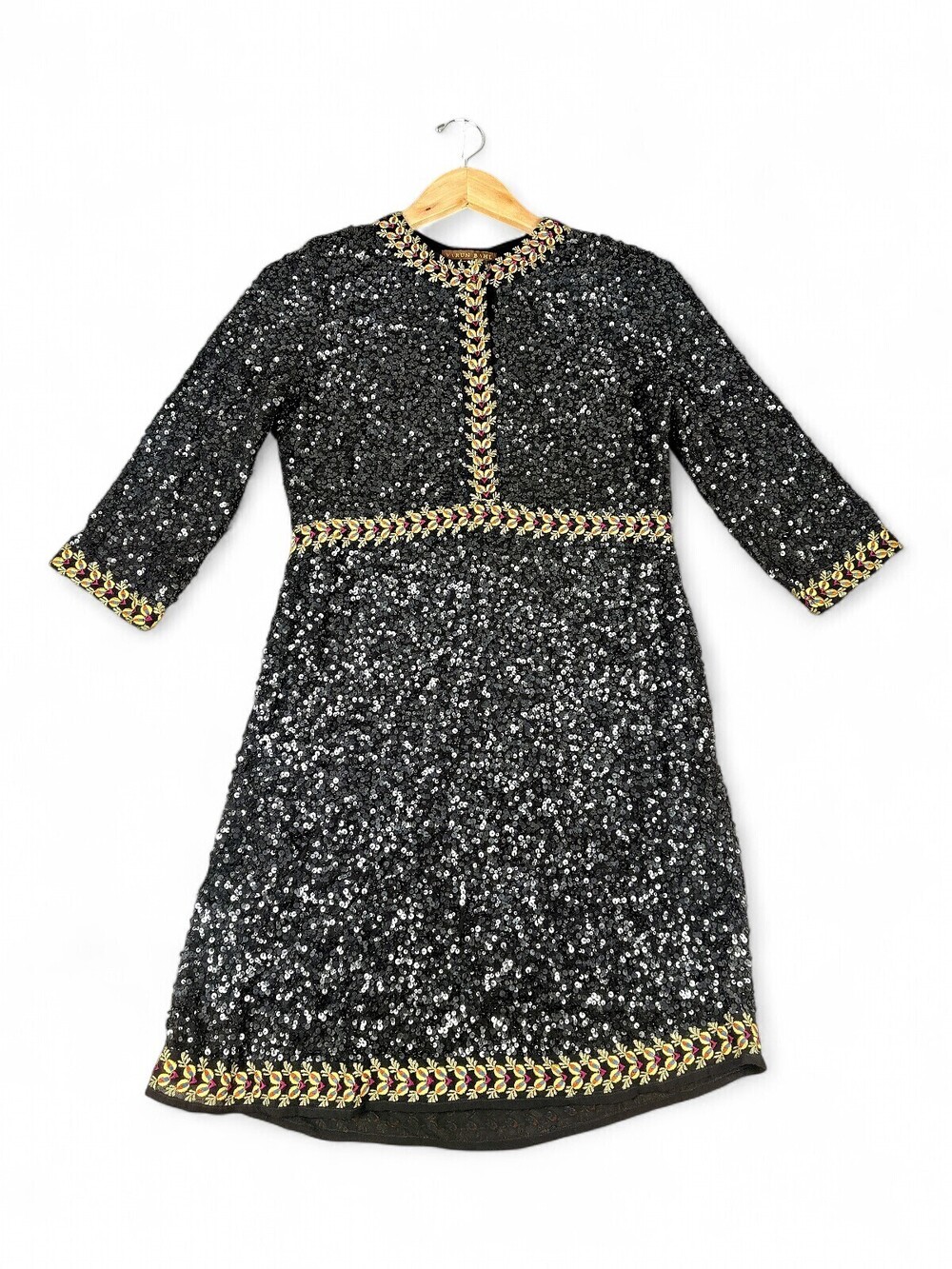 Varun Bahl Black Sequin Embroidered Cocktail Dress S